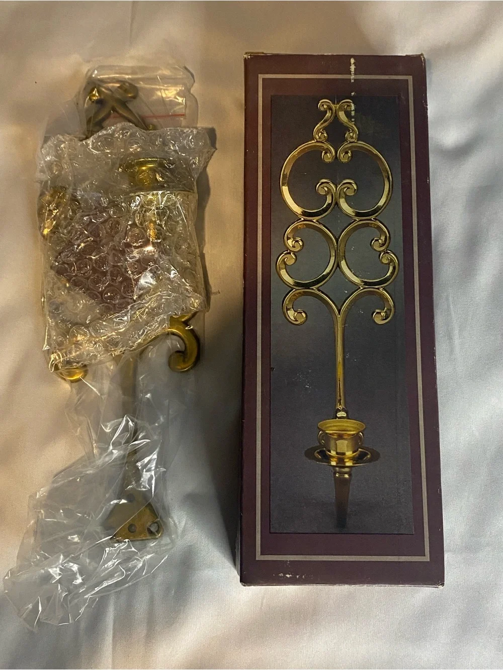 Vintage Decor Ornate Brads Wall Candle Sconce W/ Scrollwork Back Plate. ( 1 )